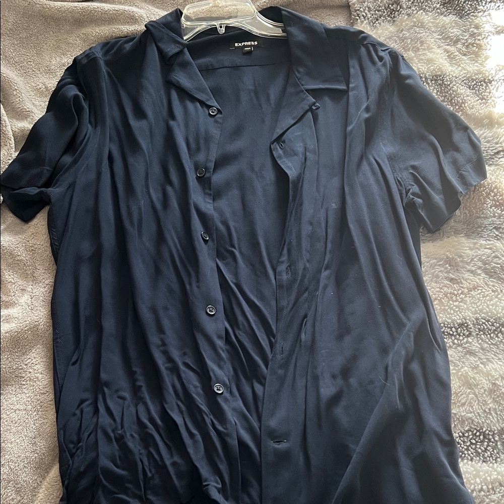 Express Men's Navy Blue button down Shirt